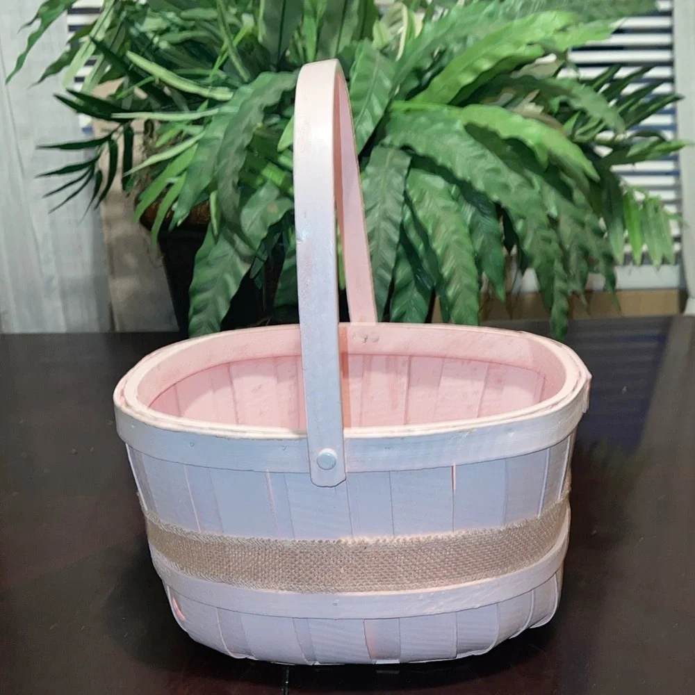 Source Unknown Pink and Tan Woven Storage Basket